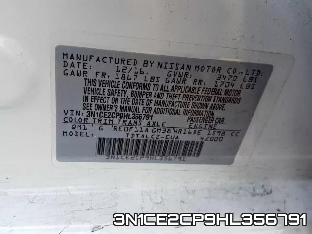 3N1CE2CP9HL356791 фото 2