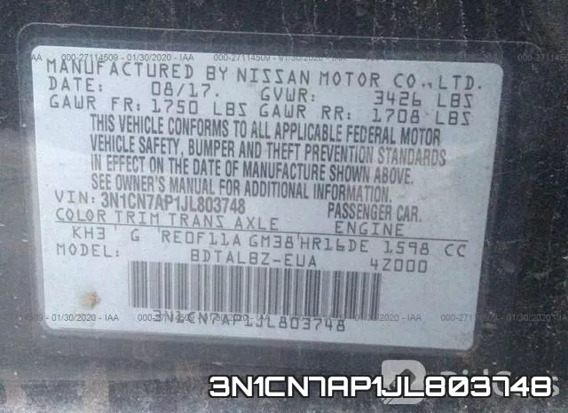 3N1CN7AP1JL803748 фото 8