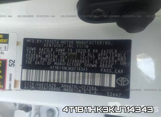4T1B11HK3KU714343 фото 7