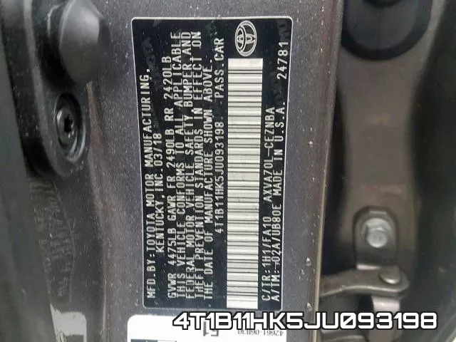 4T1B11HK5JU093198 фото 2