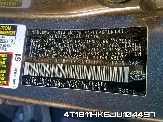 4T1B11HK6JU104497 фото 2