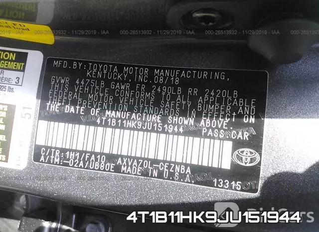 4T1B11HK9JU151944 фото 8