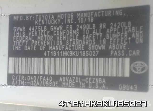 4T1B11HK9KU185027 фото 9