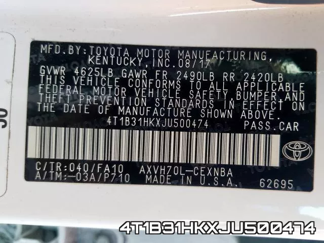 4T1B31HKXJU500474 фото 2