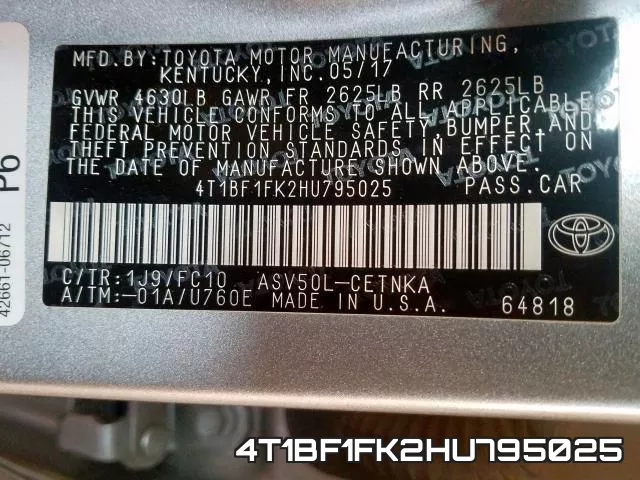 4T1BF1FK2HU795025 фото 2