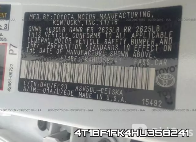 4T1BF1FK4HU358241 фото 9