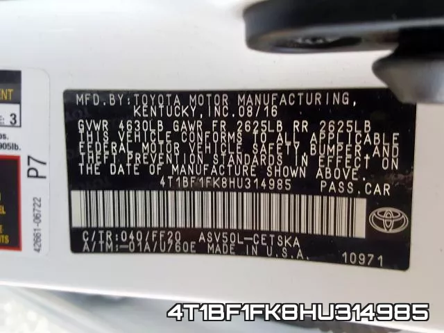 4T1BF1FK8HU314985 фото 2