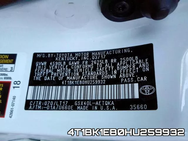 4T1BK1EB0HU259932 фото 2