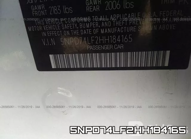 5NPD74LF2HH184165 фото 8