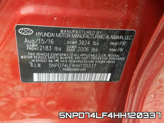 5NPD74LF4HH120337 фото 2