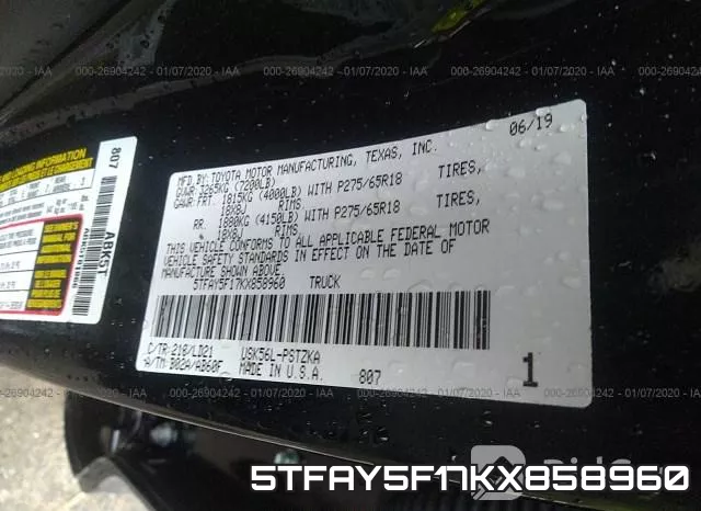 5TFAY5F17KX858960 фото 7