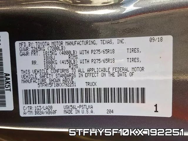 5TFHY5F10KX792251 фото 2