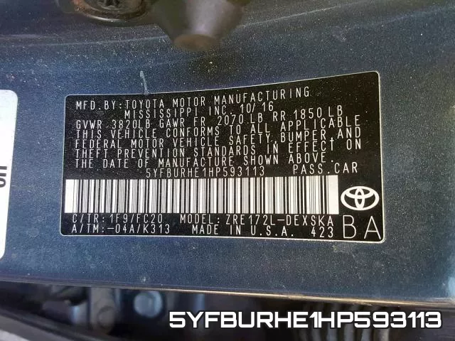 5YFBURHE1HP593113 фото 2