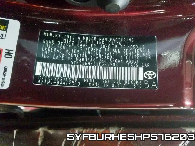 5YFBURHE5HP576203 фото 2