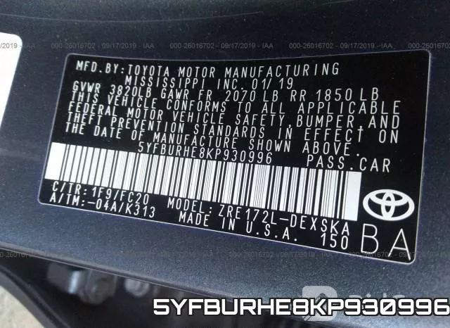 5YFBURHE8KP930996 фото 9