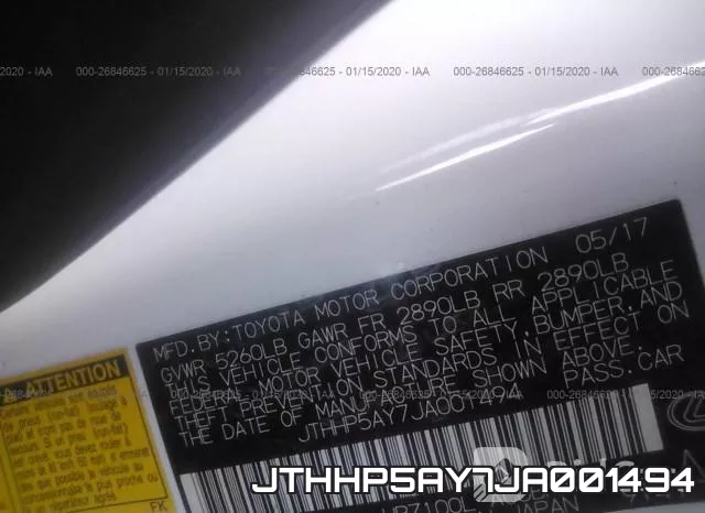 JTHHP5AY7JA001494 фото 7