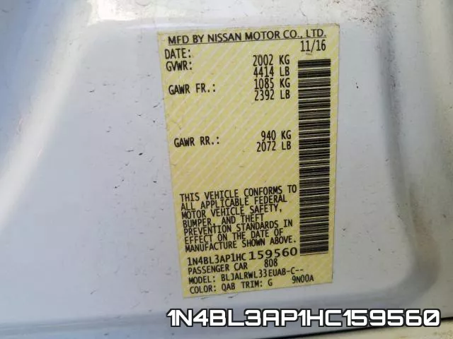 1N4BL3AP1HC159560 фото 2