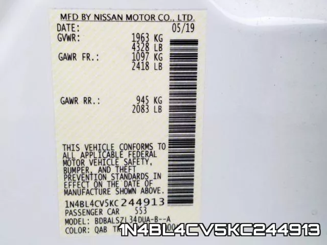 1N4BL4CV5KC244913 фото 2