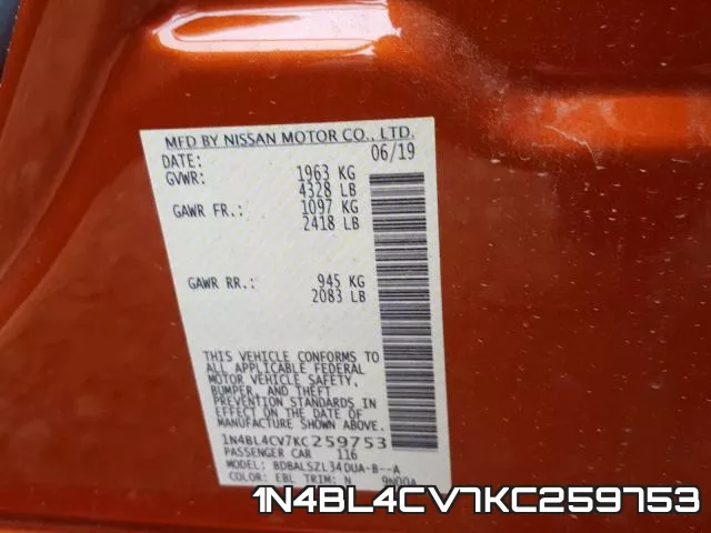 1N4BL4CV7KC259753 фото 2