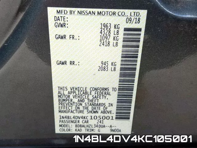 1N4BL4DV4KC105001 фото 2