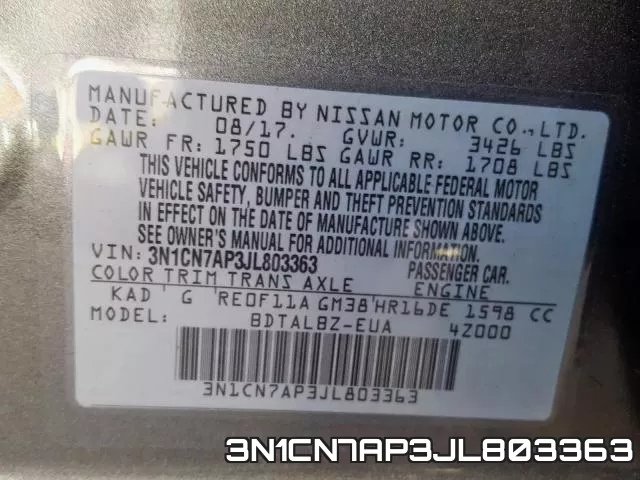 3N1CN7AP3JL803363 фото 2