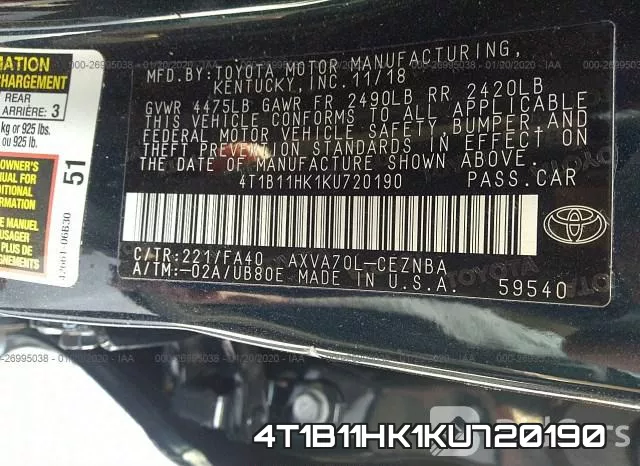4T1B11HK1KU720190 фото 7