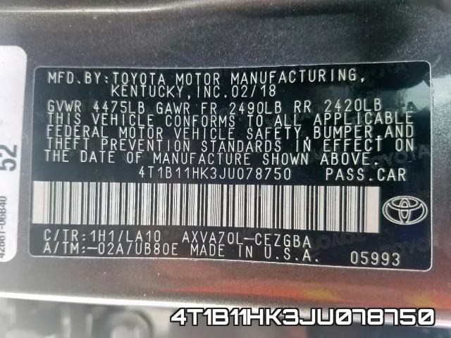 4T1B11HK3JU078750 фото 2