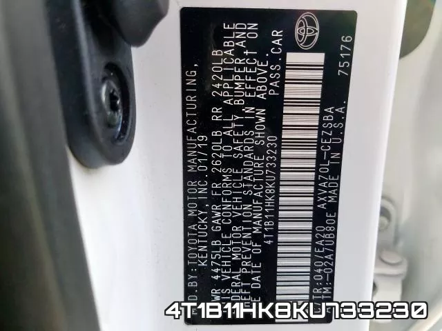 4T1B11HK8KU733230 фото 2