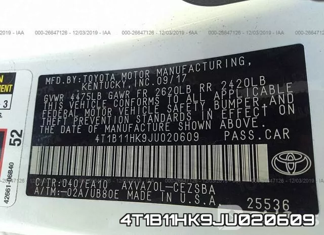 4T1B11HK9JU020609 фото 6