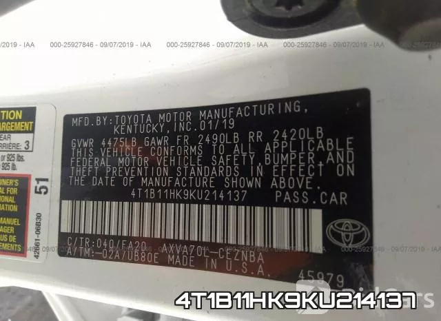 4T1B11HK9KU214137 фото 6