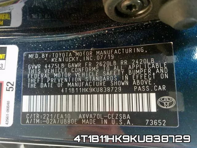 4T1B11HK9KU838729 фото 2
