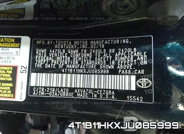 4T1B11HKXJU085999 фото 9