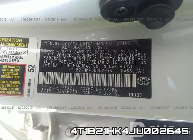 4T1B21HK4JU002645 фото 8