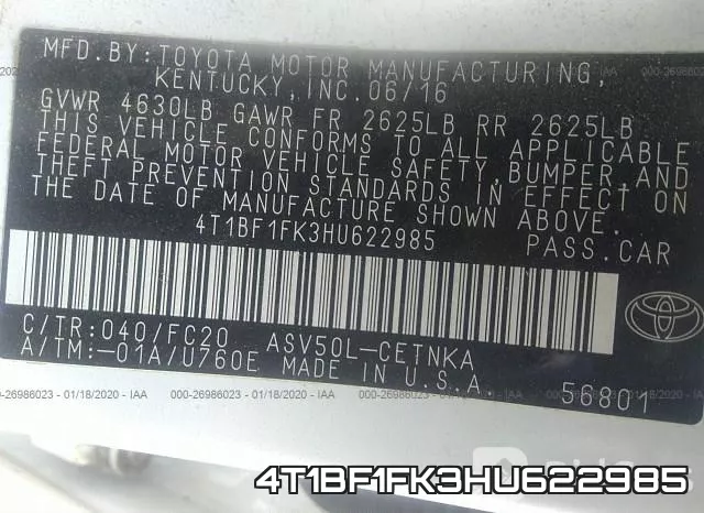 4T1BF1FK3HU622985 фото 9