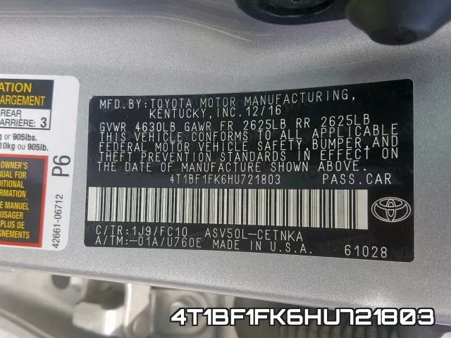 4T1BF1FK6HU721803 фото 2
