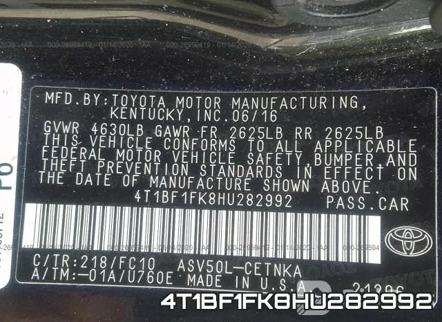 4T1BF1FK8HU282992 фото 6