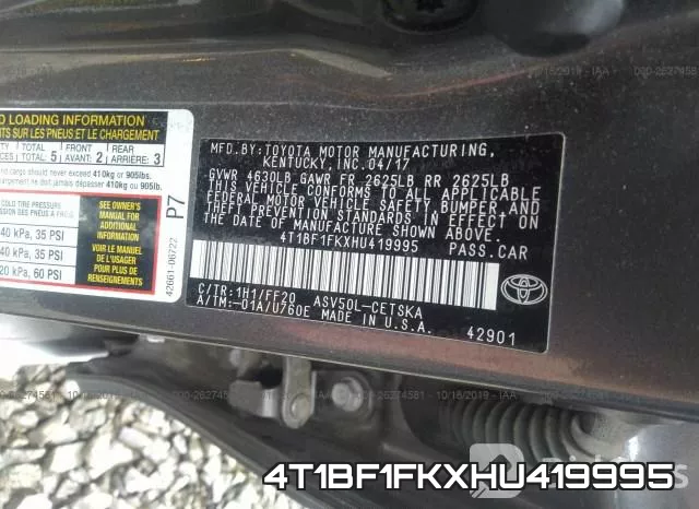 4T1BF1FKXHU419995 фото 7