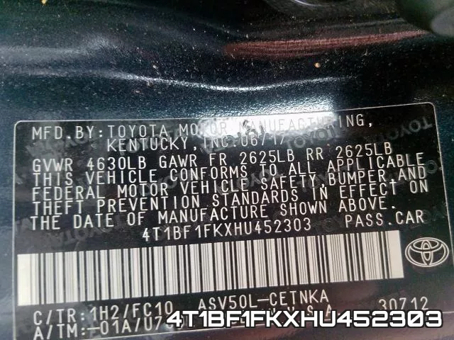 4T1BF1FKXHU452303 фото 2