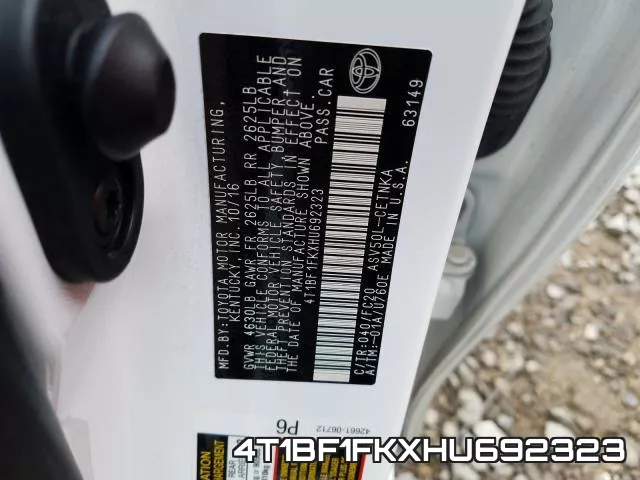 4T1BF1FKXHU692323 фото 2