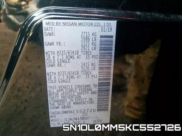 5N1DL0MM5KC552726 фото 2