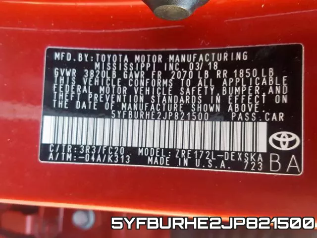 5YFBURHE2JP821500 фото 2