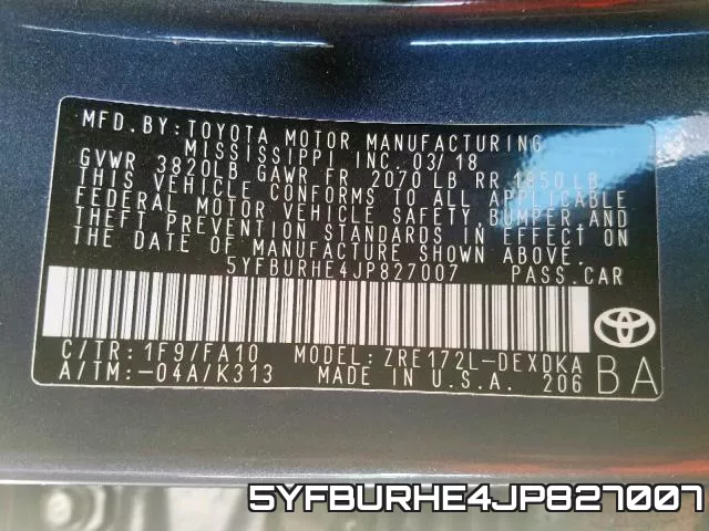 5YFBURHE4JP827007 фото 2
