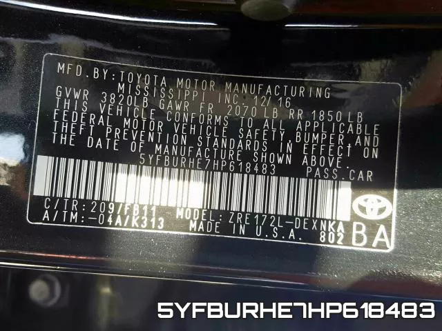 5YFBURHE7HP618483 фото 2