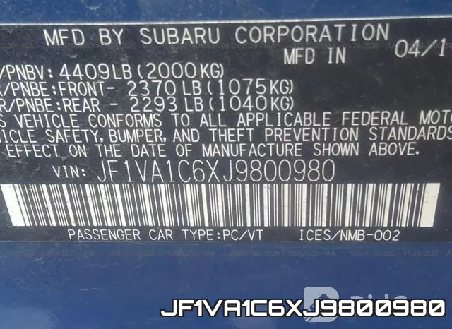JF1VA1C6XJ9800980 фото 8