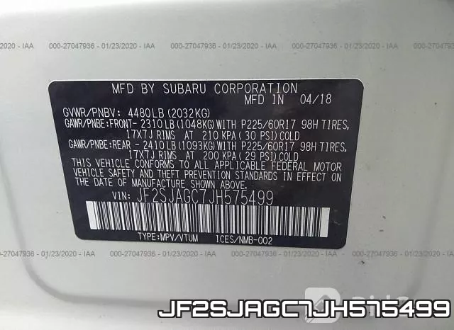 JF2SJAGC7JH575499 фото 7