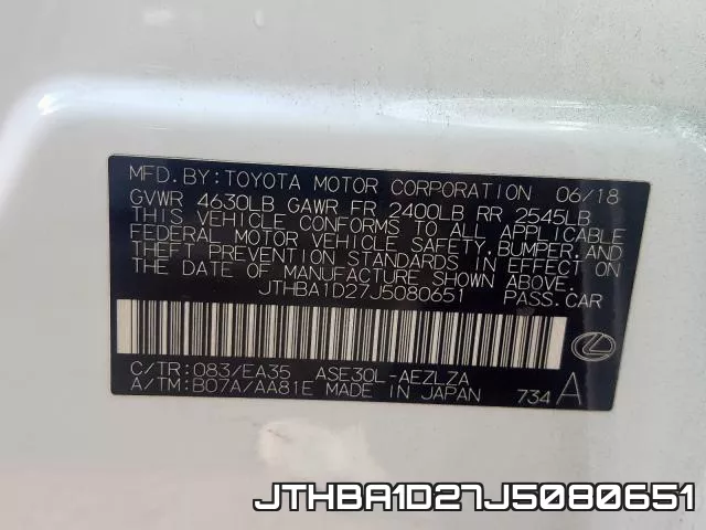 JTHBA1D27J5080651 фото 2