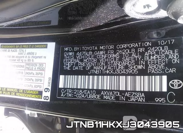 JTNB11HKXJ3043905 фото 6