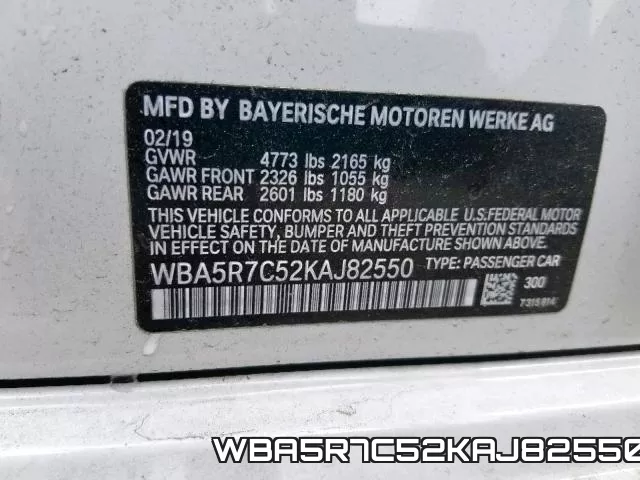 WBA5R7C52KAJ82550 фото 2