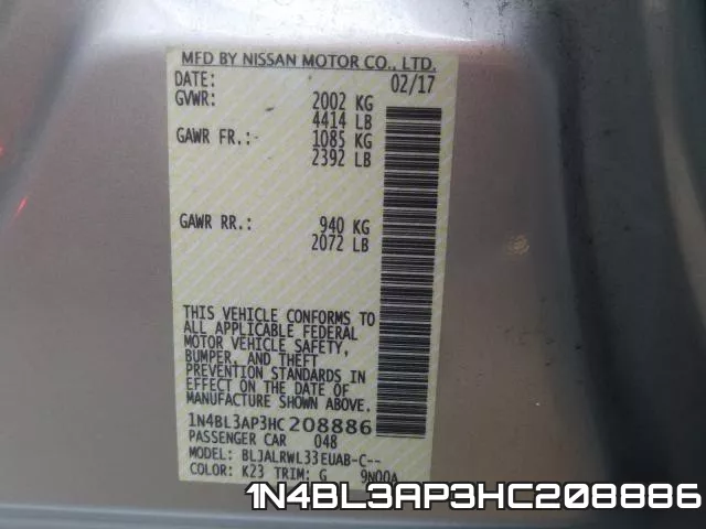 1N4BL3AP3HC208886 фото 2