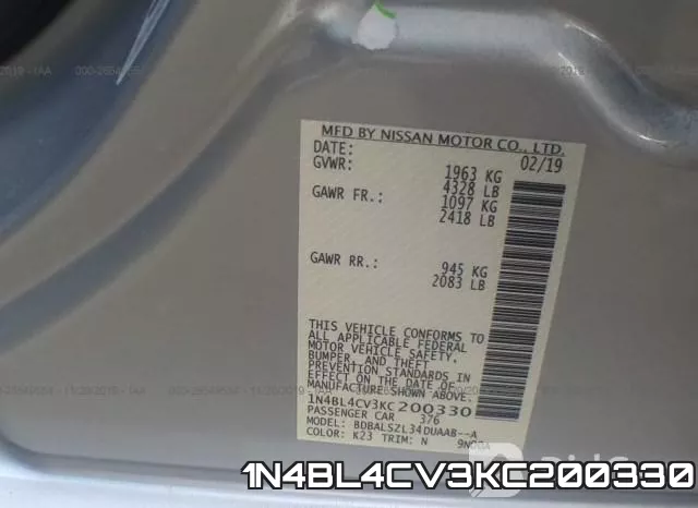 1N4BL4CV3KC200330 фото 5